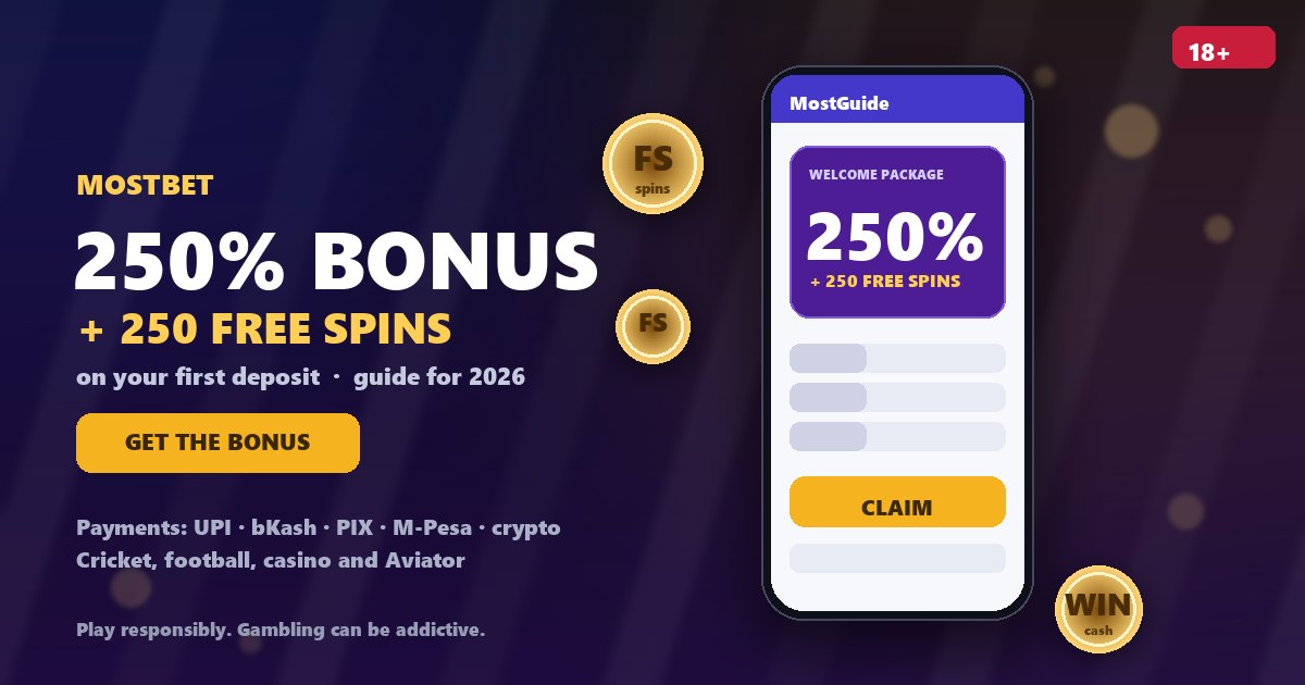 Mostbet welcome bonus: 250% on your first deposit plus 250 free spins